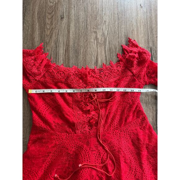 Double Crazy Women's off the shoulder Lace up Long Sleeve Red Dress Size Large - Picture 9 of 11